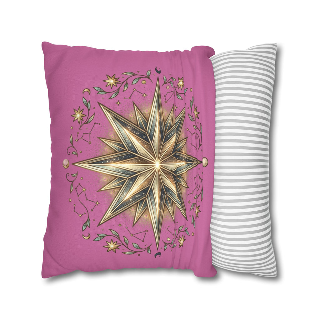 Star Print Light Pink Spun Polyester Square Pillowcase