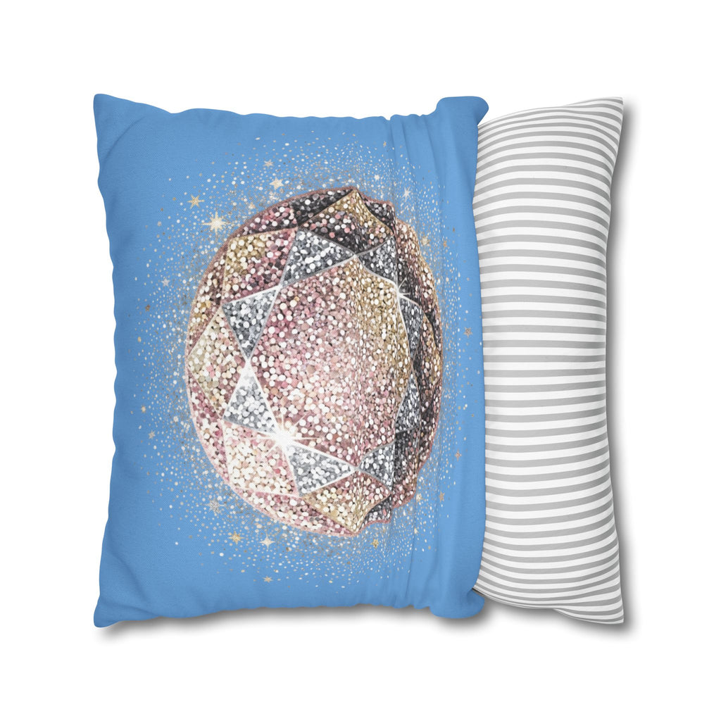 Glittery Light Blue Spun Polyester Square Pillowcase