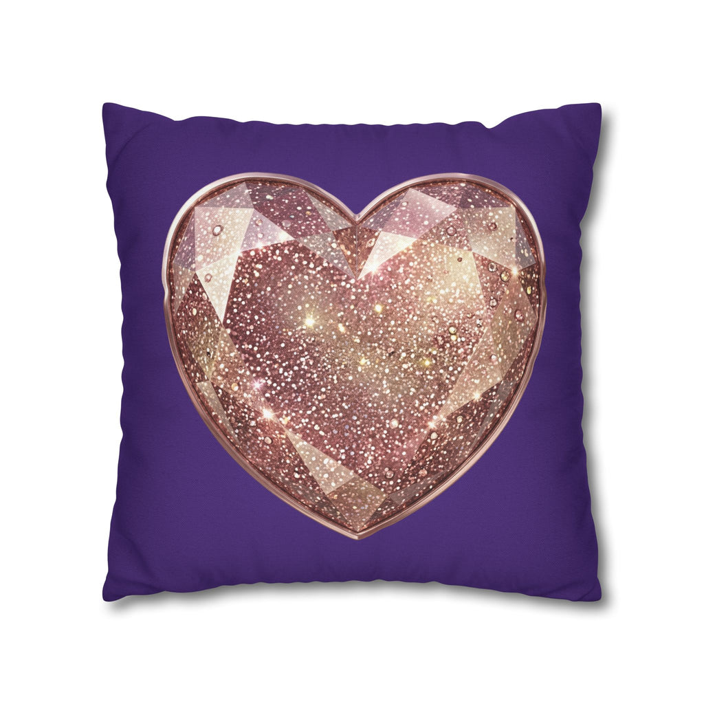Sparkling Rose Gold Heart Pillowcase — Decorative Square Throw Pillow Cover- Dark Purple