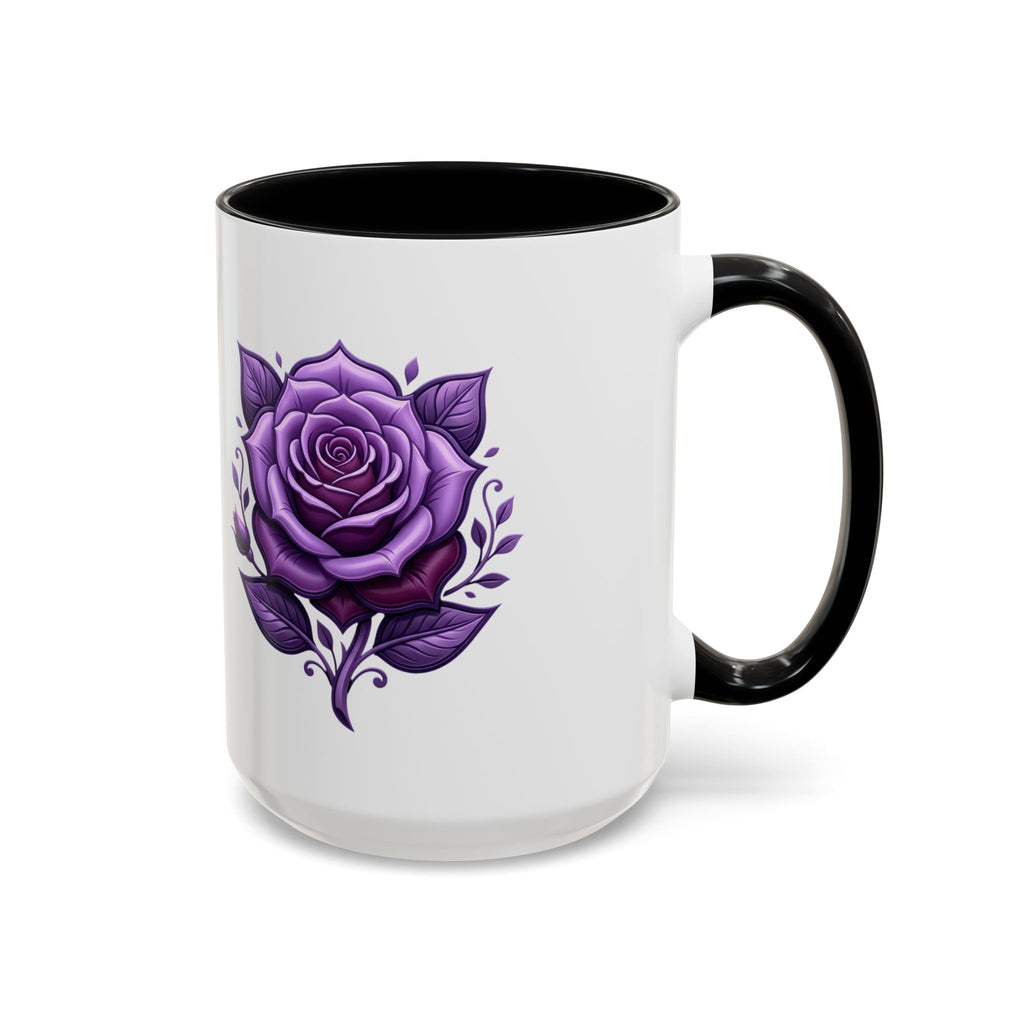 Purple Rose Accent Coffee Mug — Floral Gothic Tea Cup for Women & Gifts