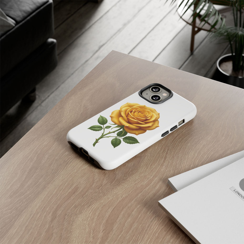 Yellow Rose Phone Case — Vintage Floral Tough Protective Cover