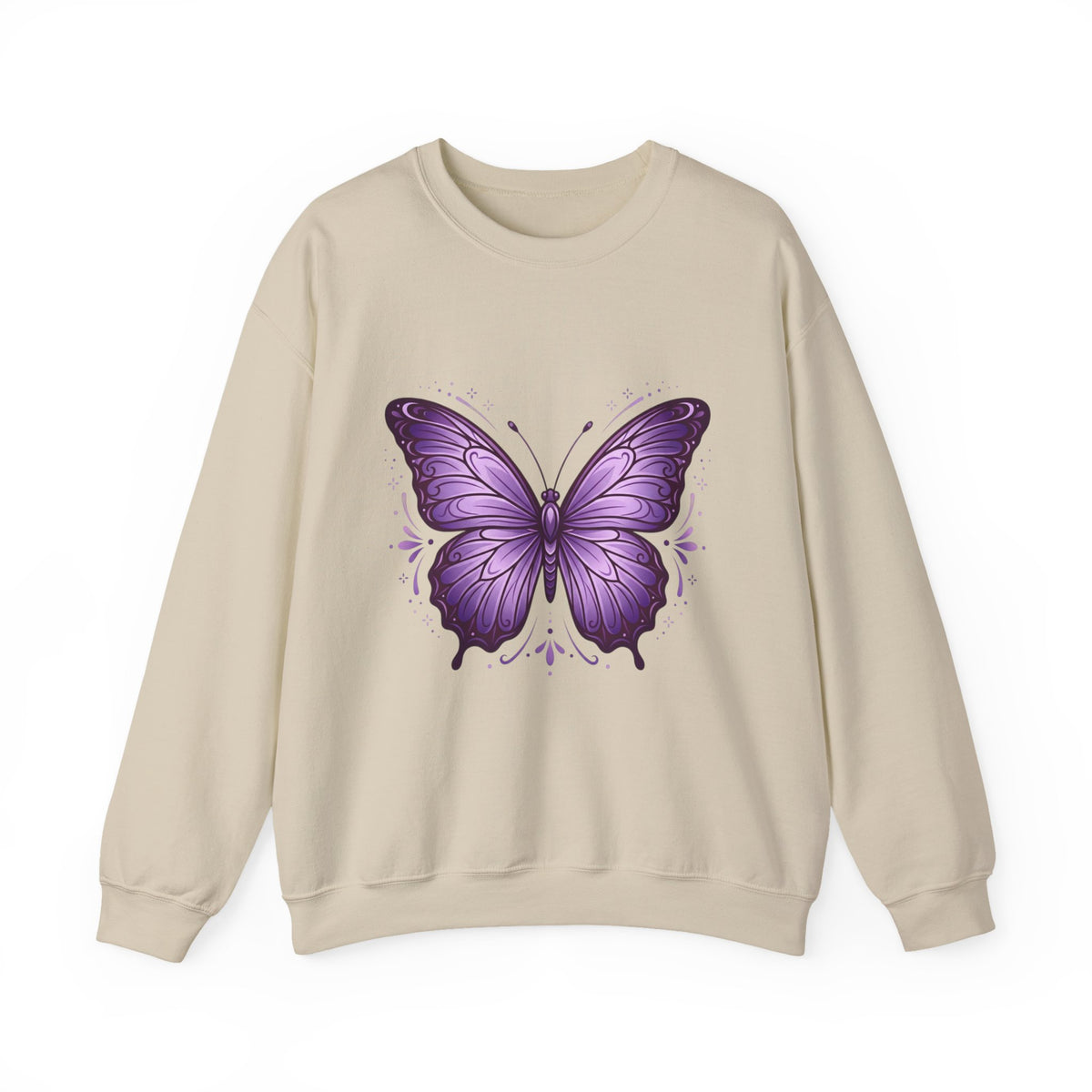 Purple Butterfly Crewneck Sweatshirt — Vibrant Graphic Butterfly Pullover