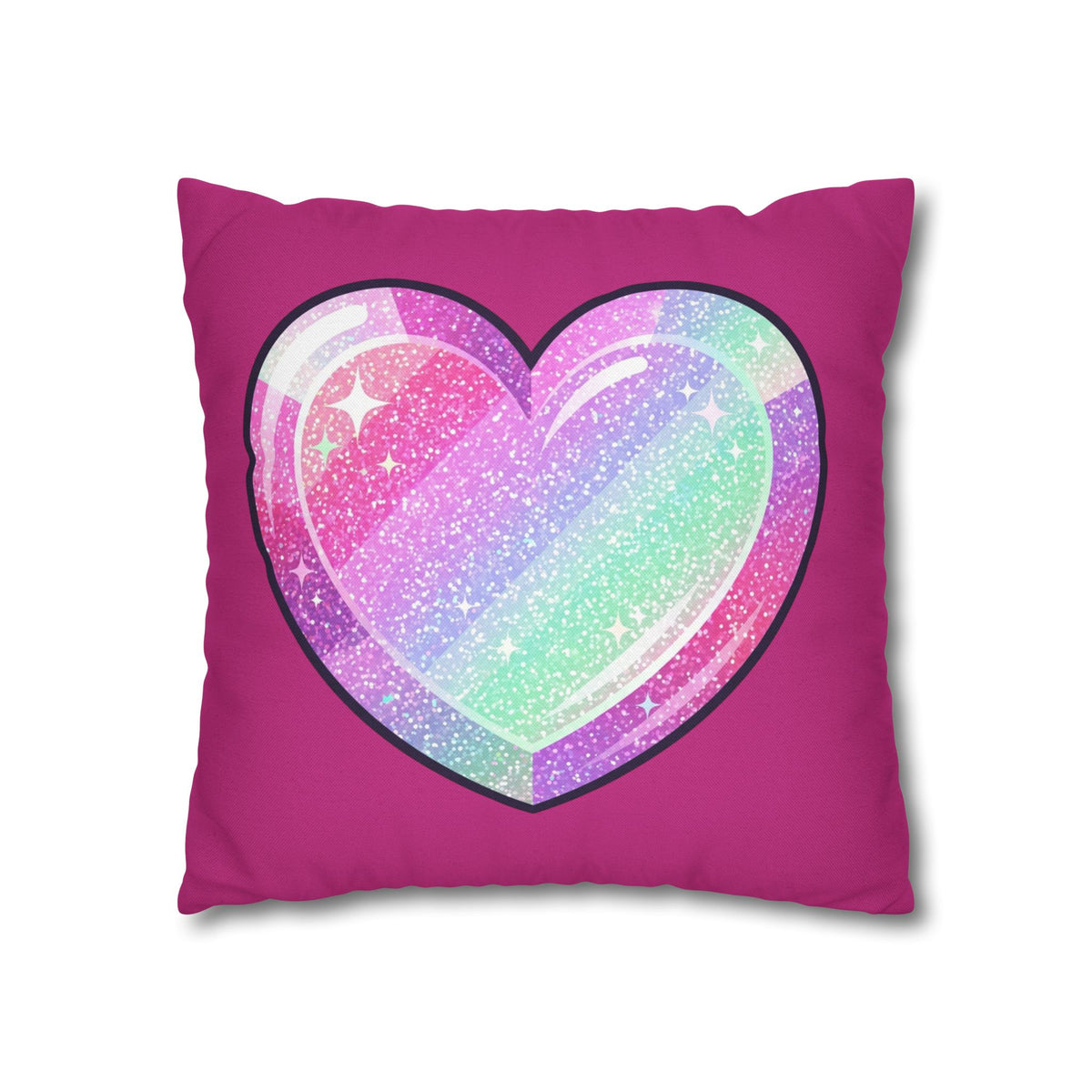 Pastel Glitter Heart Pillowcase Spun Polyester Square Pillowcase- Magenta