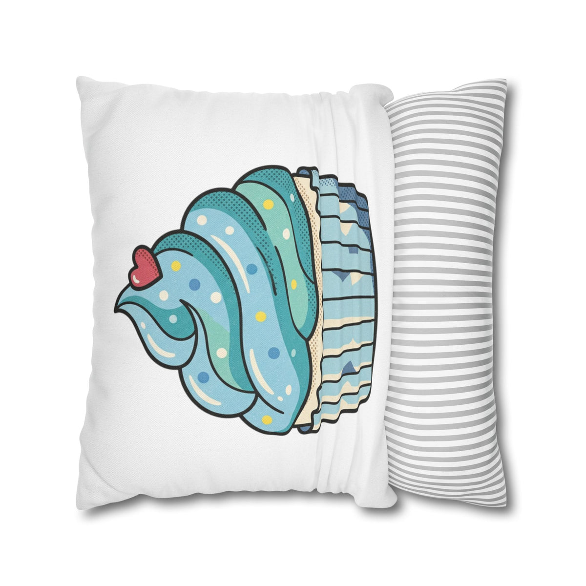 Cupcake Throw Pillowcase — Cute Blue Frosting Decorative Pillow Cover- White