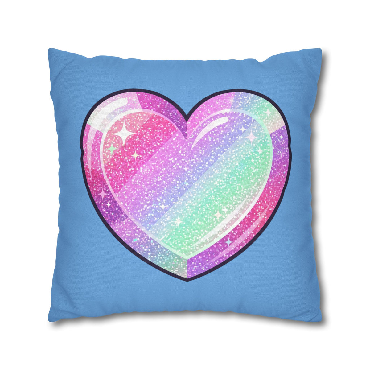 Pastel Glitter Heart Pillowcase Spun Polyester Square Pillowcase- Light Blue