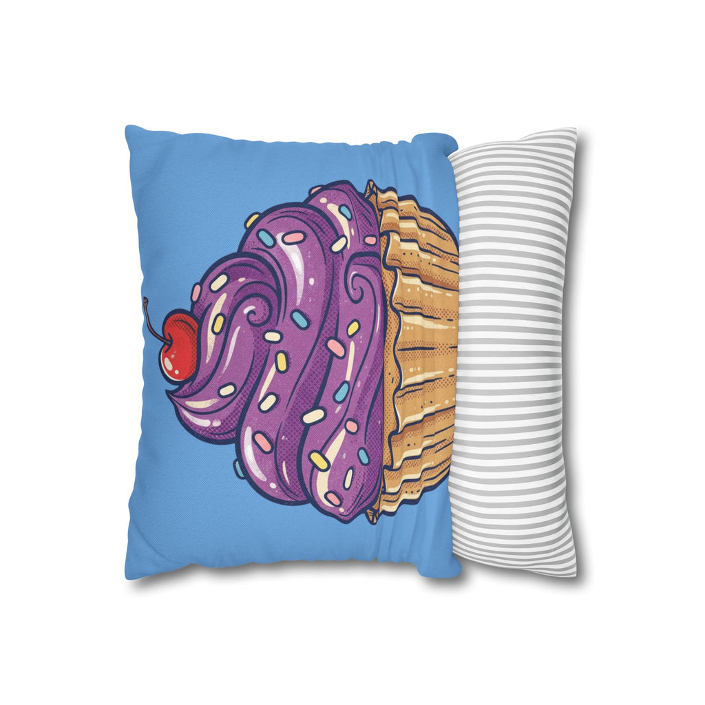 Cupcake Pillowcase — Cute Purple Frosting Decorative Throw Pillow- Light Blue