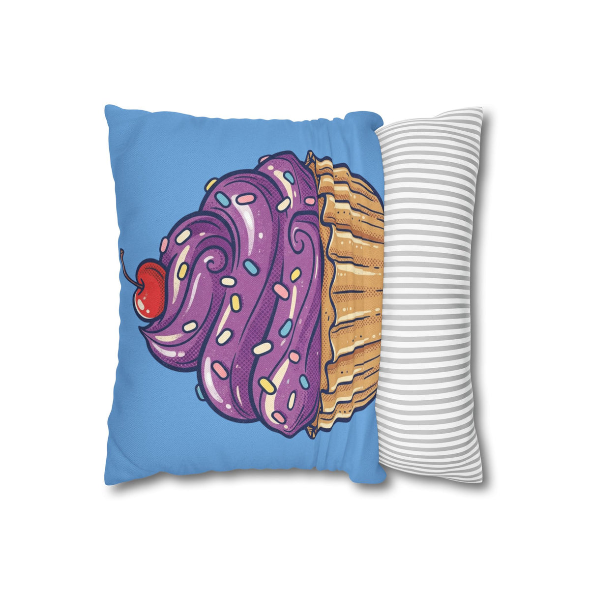 Cupcake Pillowcase — Cute Purple Frosting Decorative Throw Pillow- Light Blue