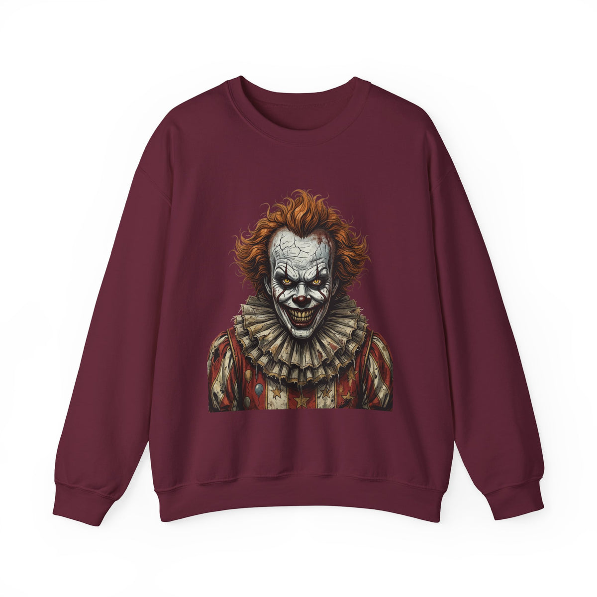 Creepy Clown Crewneck Sweatshirt – Horror Movie Inspired Graphic
