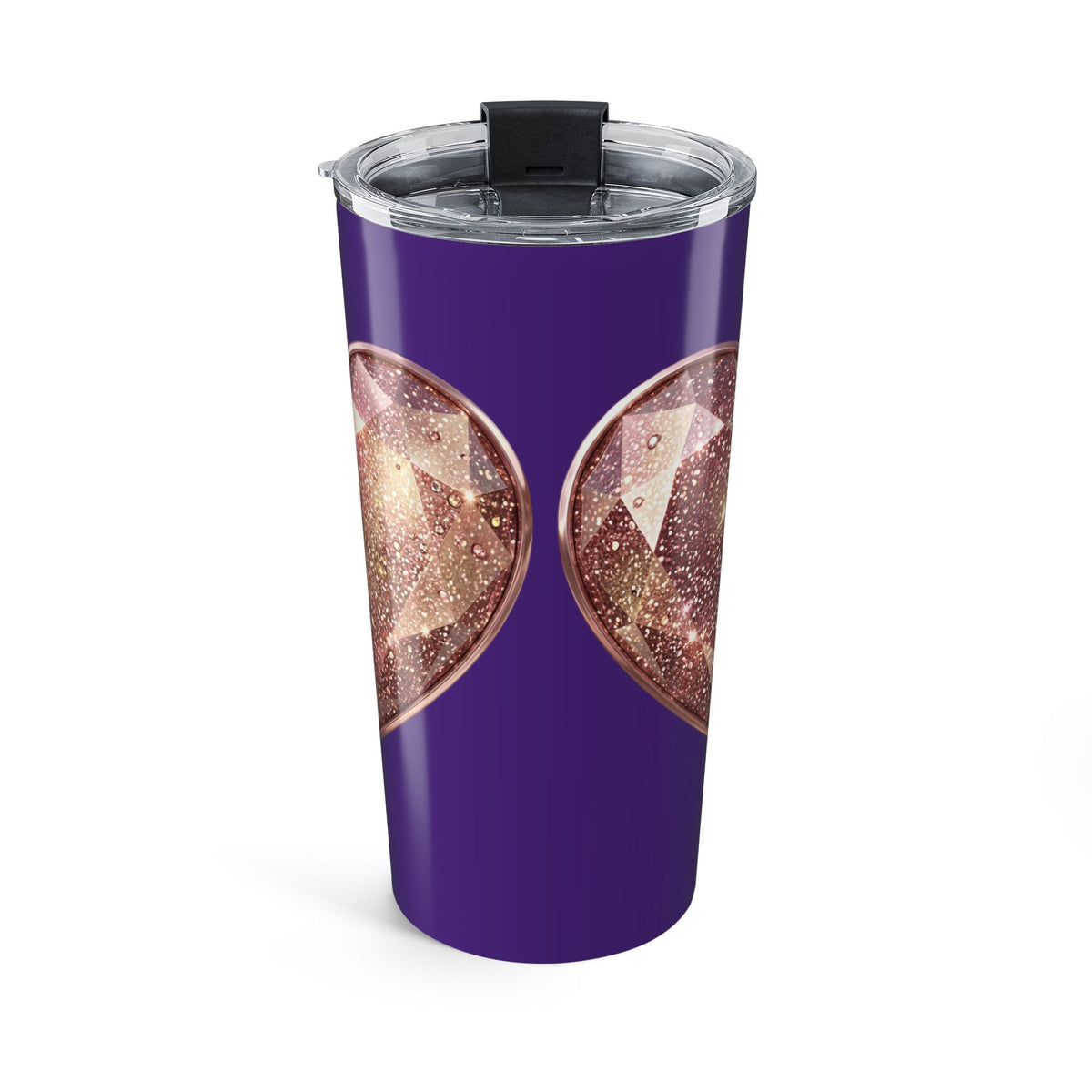 20oz Glitter Heart Tumbler – Dark Purple Sparkle Travel Cup