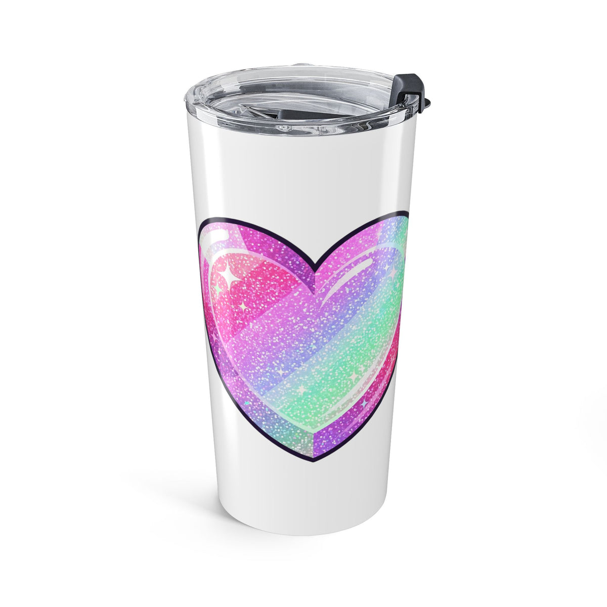 Pastel Glitter Heart Tumbler 20oz- White