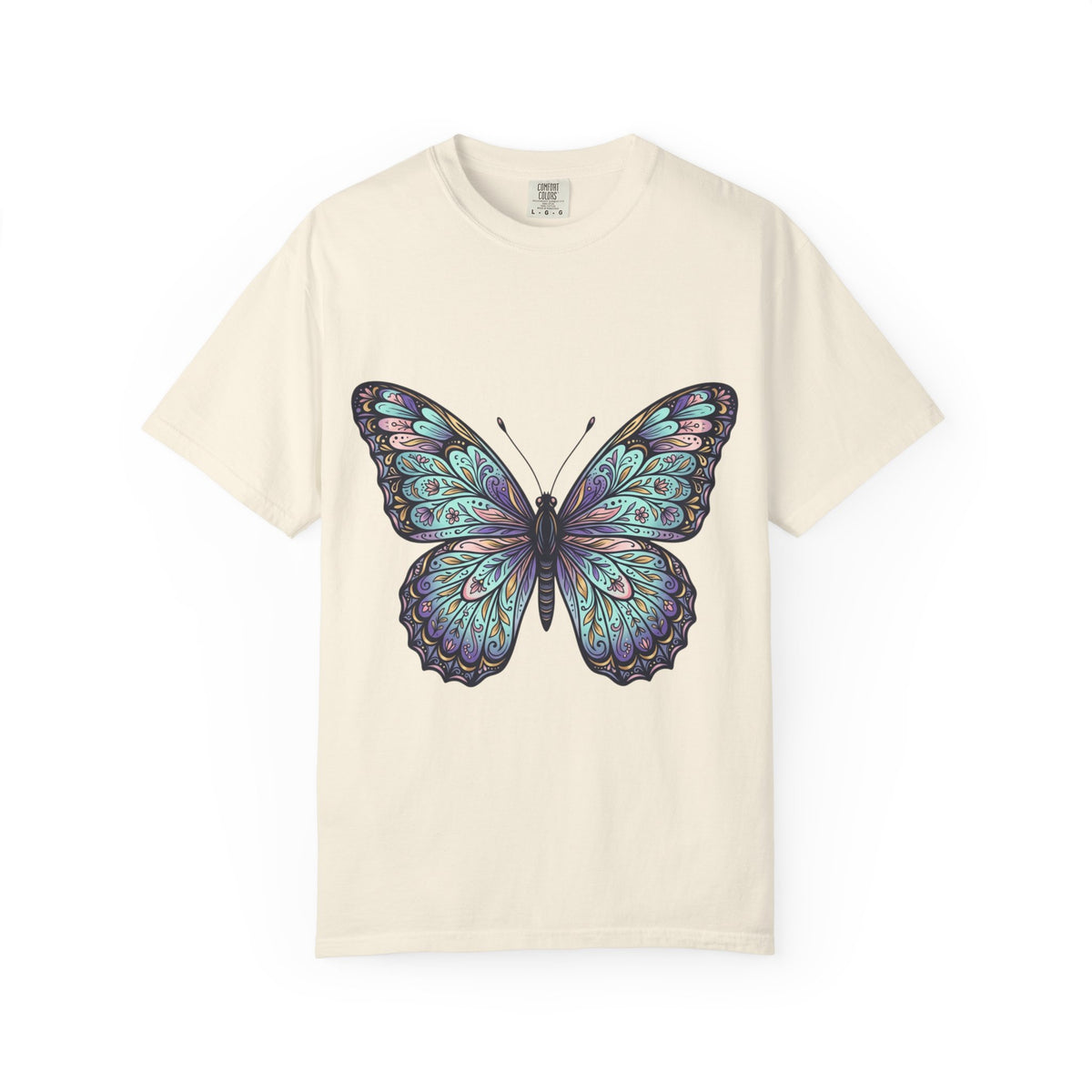 Butterfly Art T‑Shirt — Blue Purple Ornamental Butterfly Graphic Tee