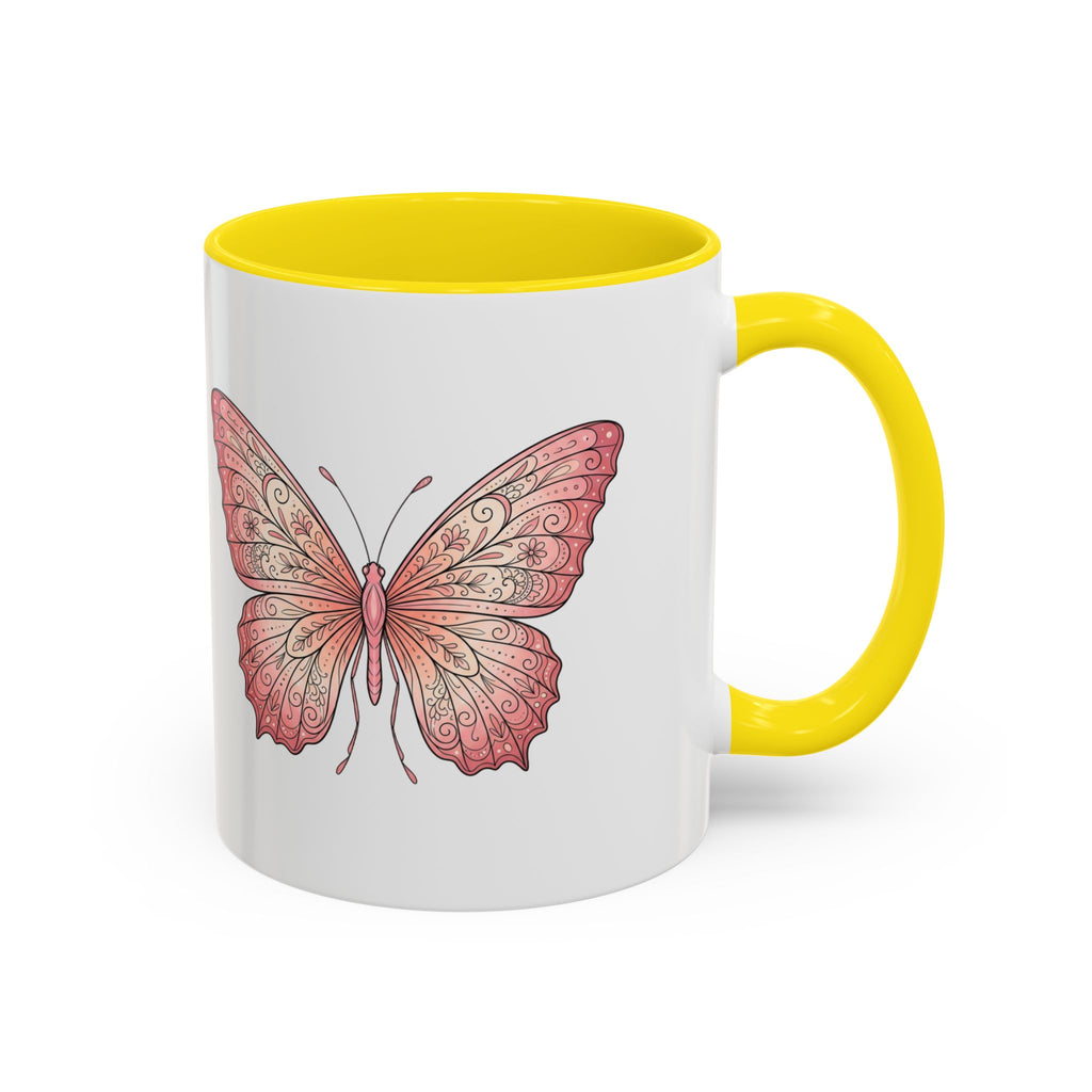 Pink Watercolor Butterfly Accent Coffee Mug — Floral Boho Tea & Coffee Cup (11/15oz)