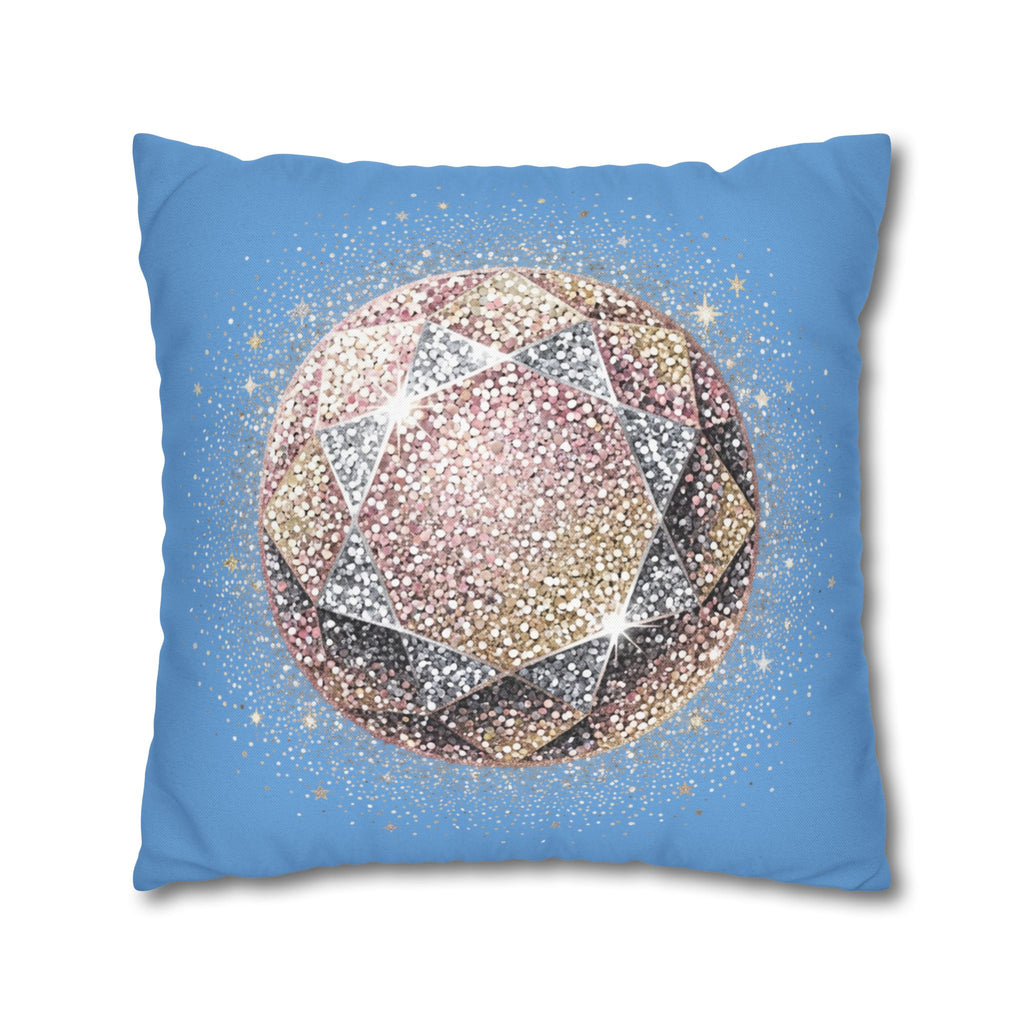 Glittery Light Blue Spun Polyester Square Pillowcase