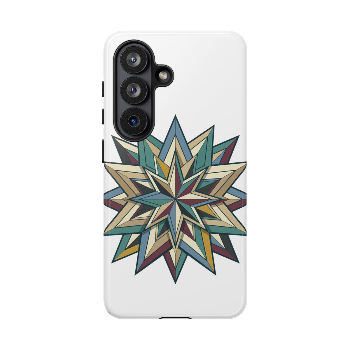 Geometric Star Phone Case — Teal & Earthtone Mandala Design