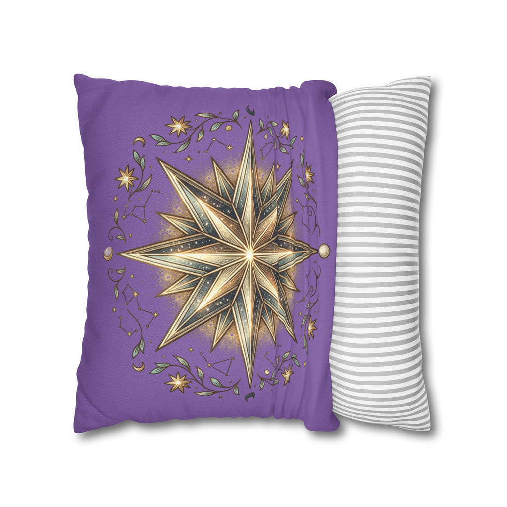 Star Print Light Purple Spun Polyester Square Pillowcase