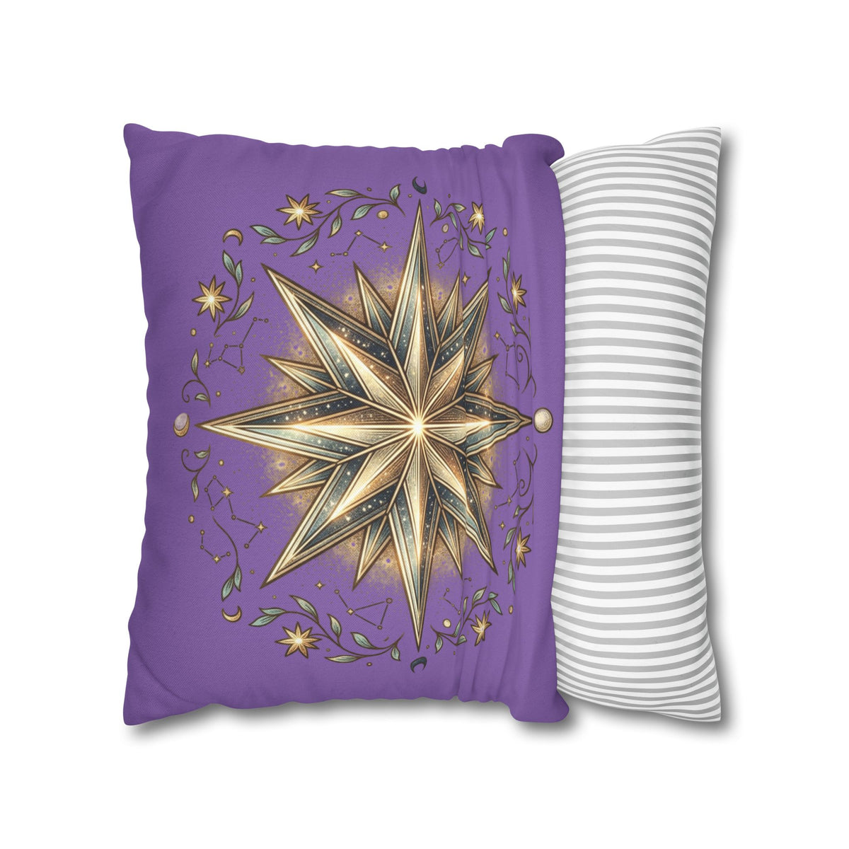 Star Print Light Purple Spun Polyester Square Pillowcase
