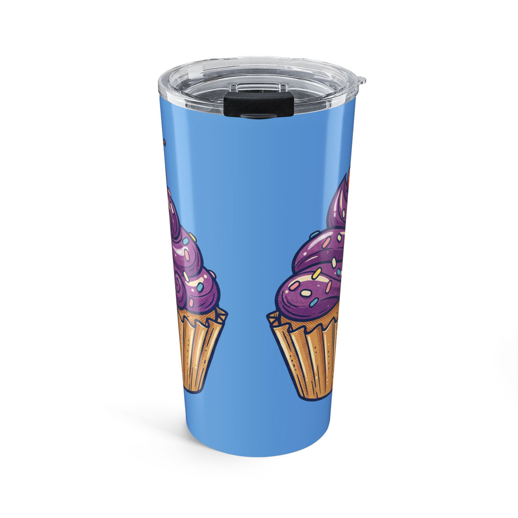 20oz Cup Tumbler Light Blue with Purple Cupcake Design — Insulated Travel Mug for Bakers & Dessert Lovers