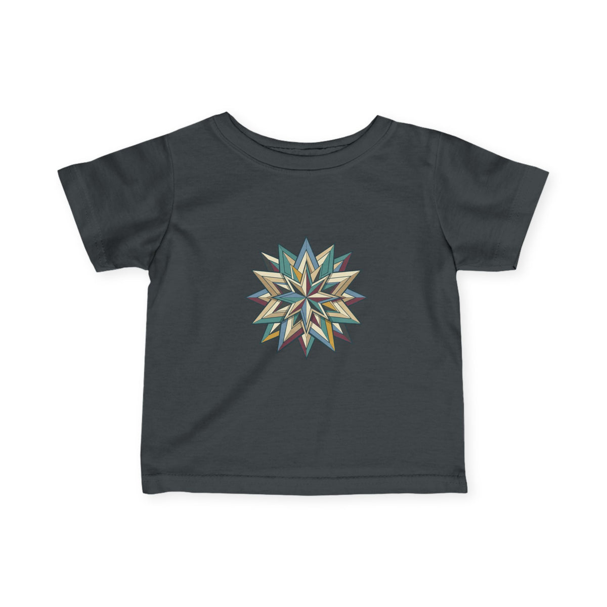 Infant Tee with Geometric Starburst Design — Neutral Baby Shirt, Modern Nursery Gift