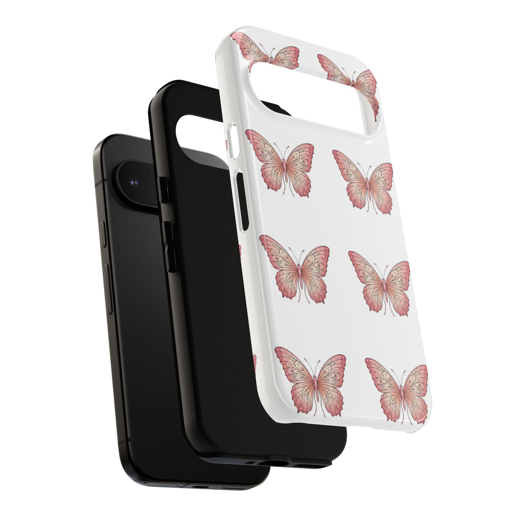 Pink Butterfly Tough Phone Case — Floral Pattern Protective Cover