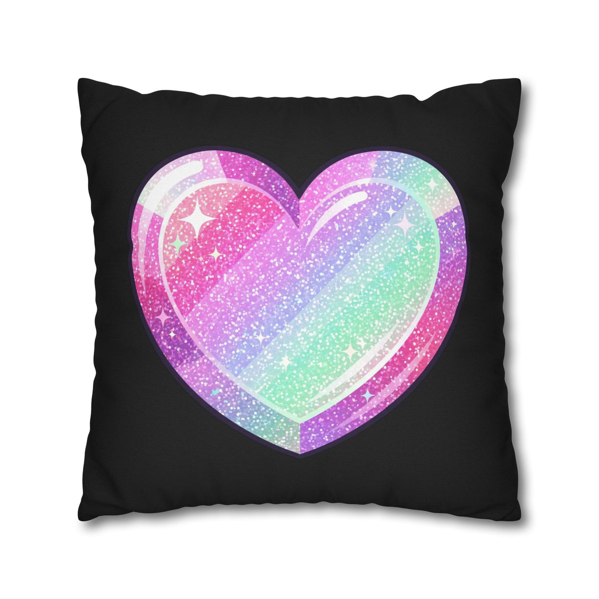 Pastel Glitter Heart Pillowcase Spun Polyester Square Pillowcase- Black