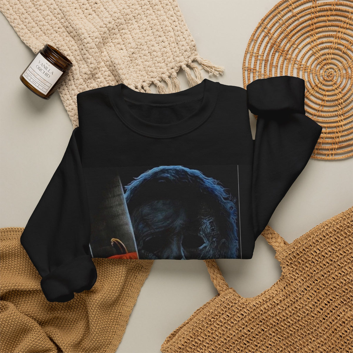 Halloween Thriller Crewneck Sweatshirt — Michael Myers & Jack-O'-Lantern Graphic