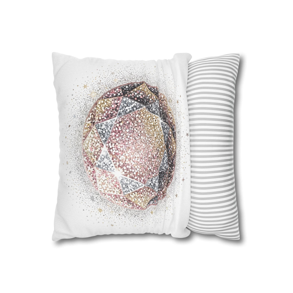 Glittery Spun Polyester Square Pillowcase- White