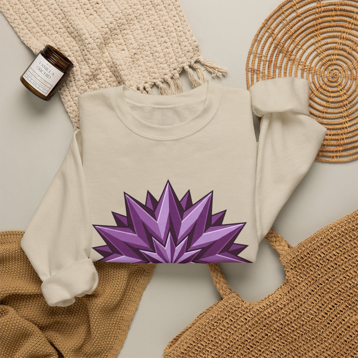 Purple Geometric Starburst Crewneck Sweatshirt