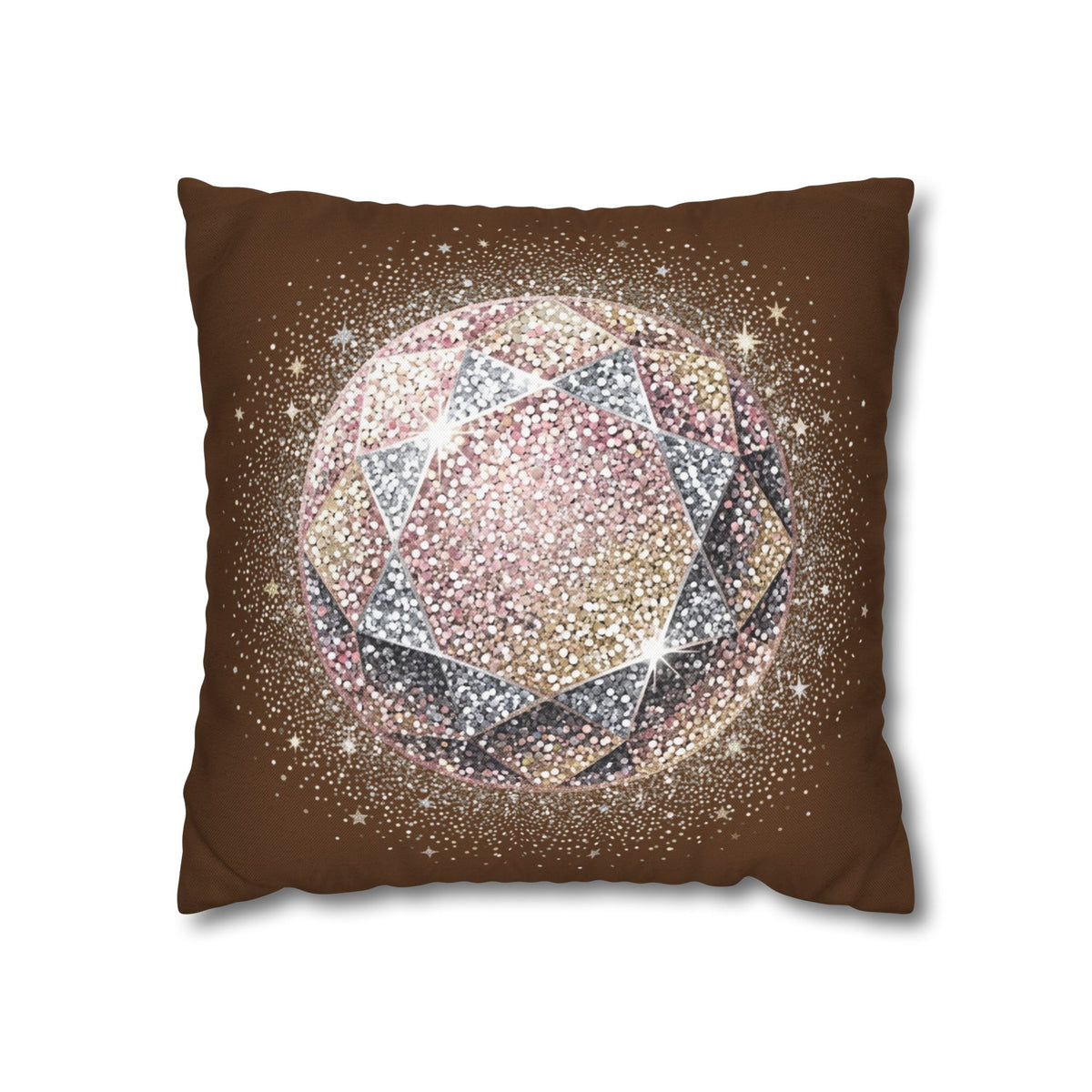 Glittery Brown Spun Polyester Square Pillowcase