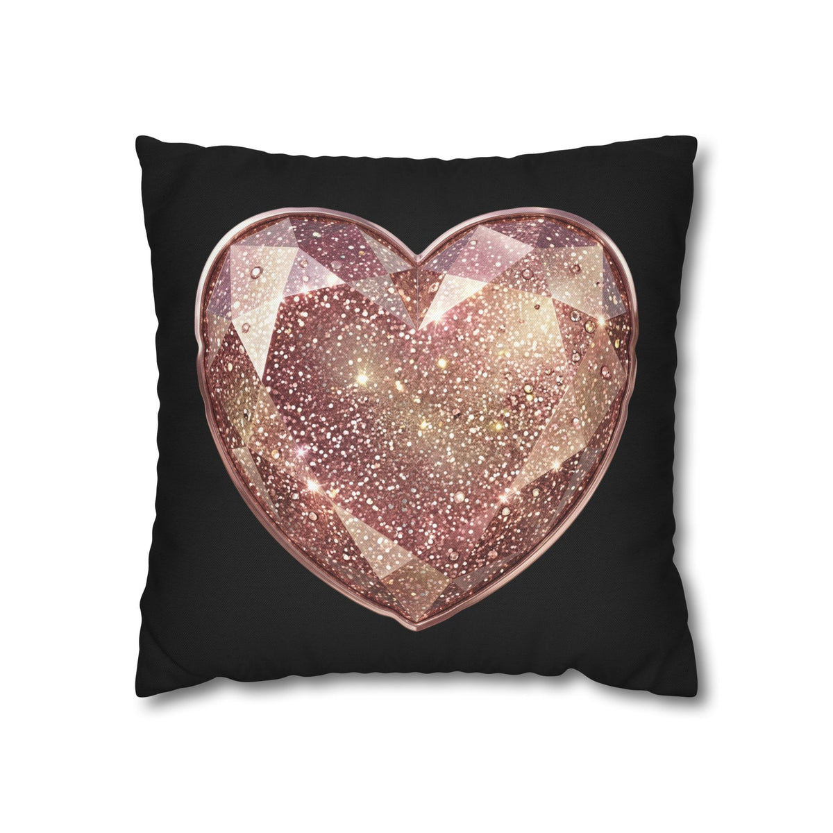 Glitter Rose Gold Crystal Heart Pillowcase- Black