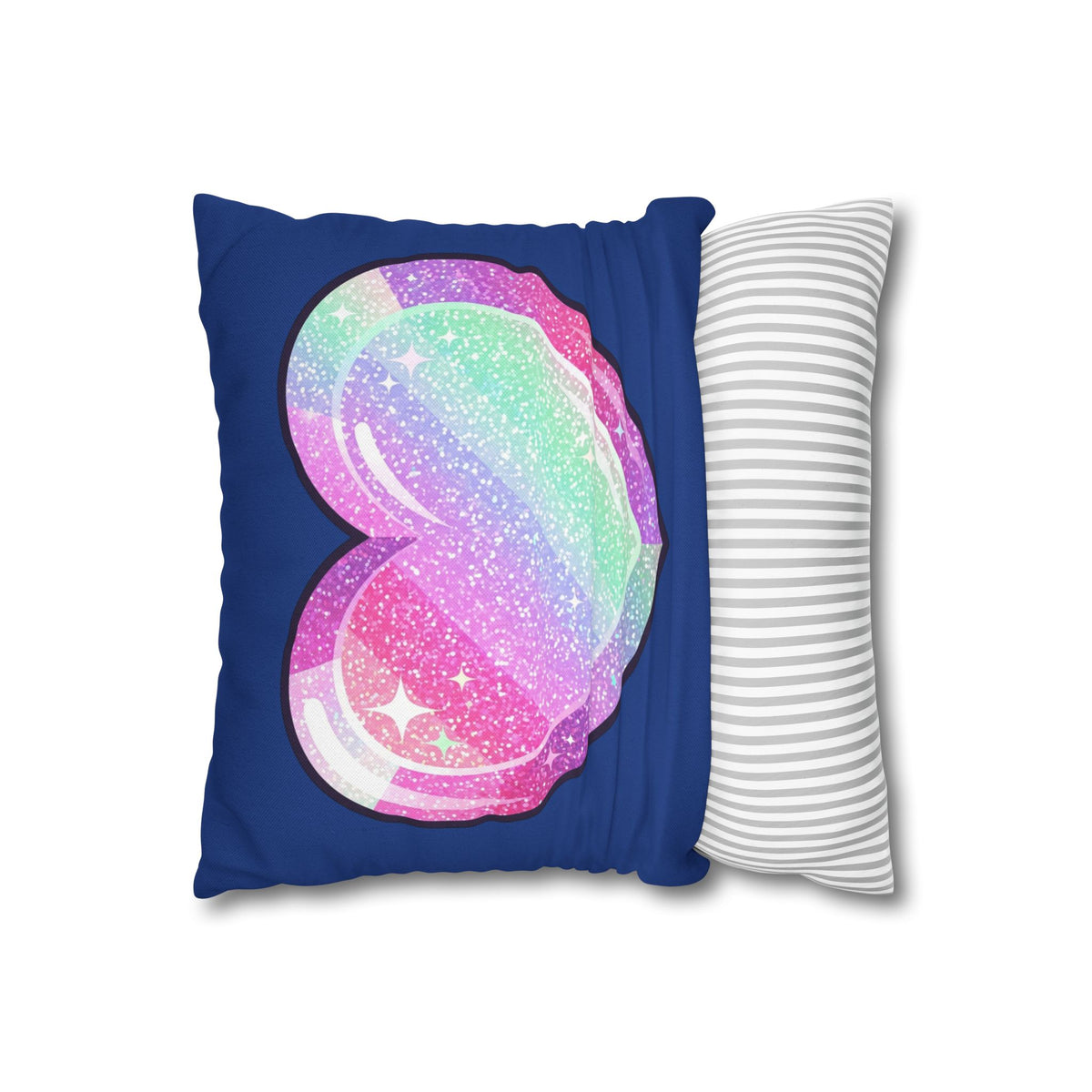 Pastel Glitter Heart Pillowcase Spun Polyester Square Pillowcase- Navy