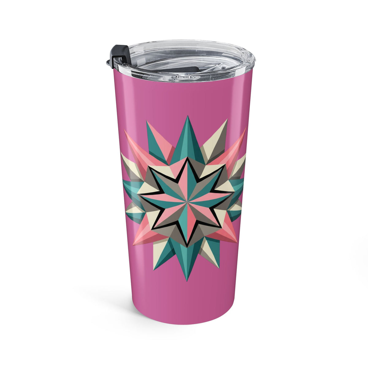 Pink Geometric Star 20oz Tumbler — Insulated Travel Cup- Light Pink