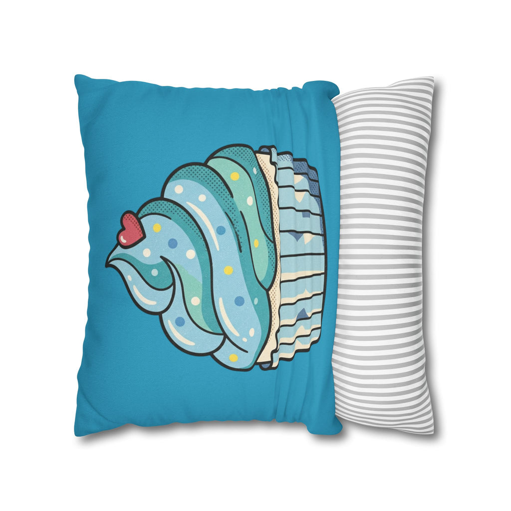 Cupcake Throw Pillow — Cute Blue Dessert Decorative Cushion for Kids & Bakery Lovers- Turquoise