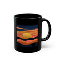 Sunset Waves Black Mug — Retro Ocean Sunrise Coffee Cup (11oz & 15oz)