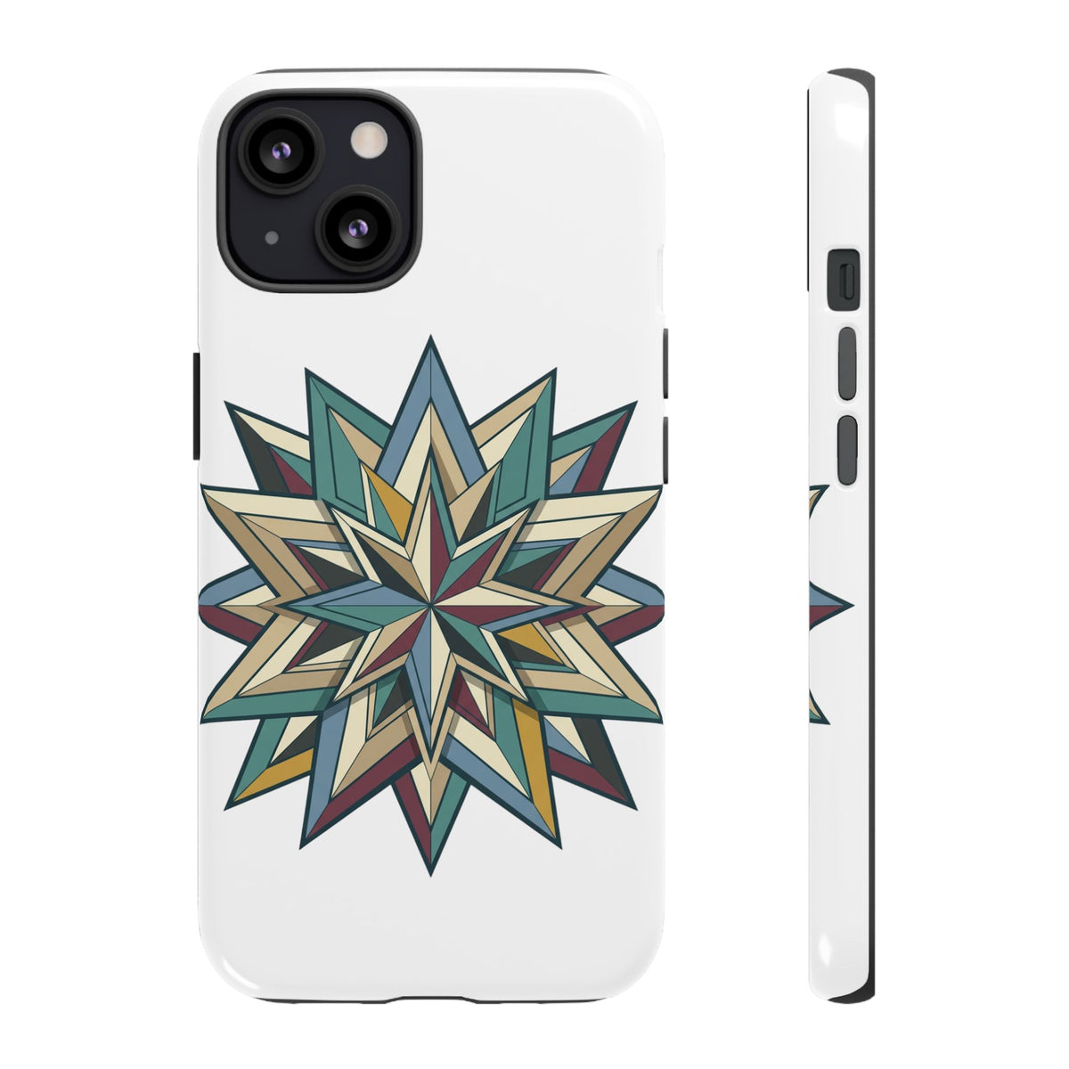Geometric Star Phone Case — Teal & Earthtone Mandala Design