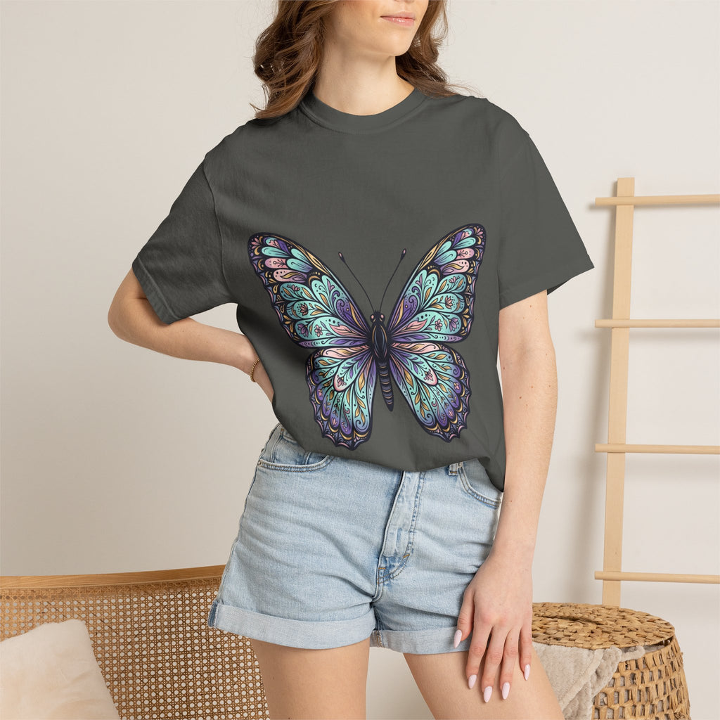 Butterfly Art T‑Shirt — Blue Purple Ornamental Butterfly Graphic Tee