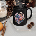 Floral Heart Black Mug — Colorful Watercolor Bouquet Coffee Cup (11oz & 15oz)