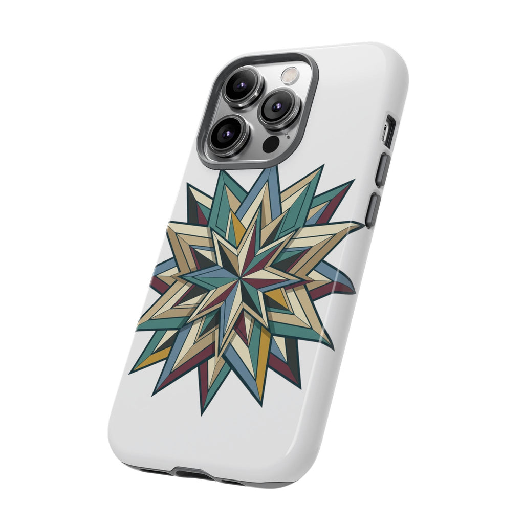 Geometric Star Phone Case — Teal & Earthtone Mandala Design