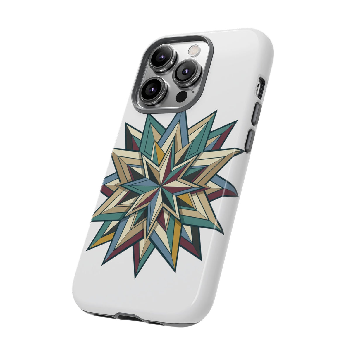 Geometric Star Phone Case — Teal & Earthtone Mandala Design