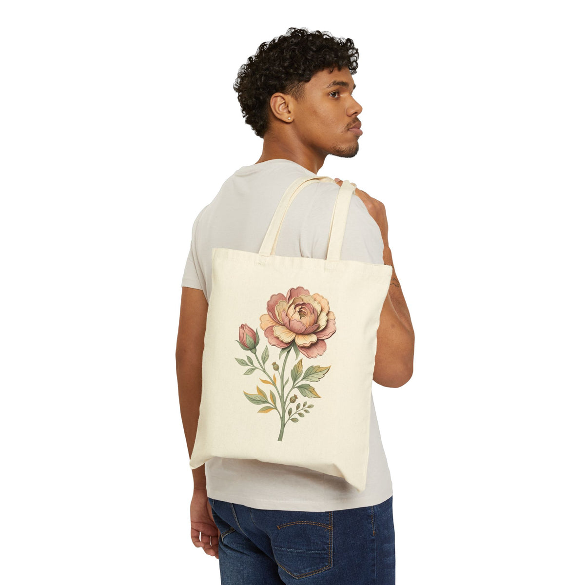 Floral Canvas Tote Bag – Vintage Watercolor Rose Eco Shopper