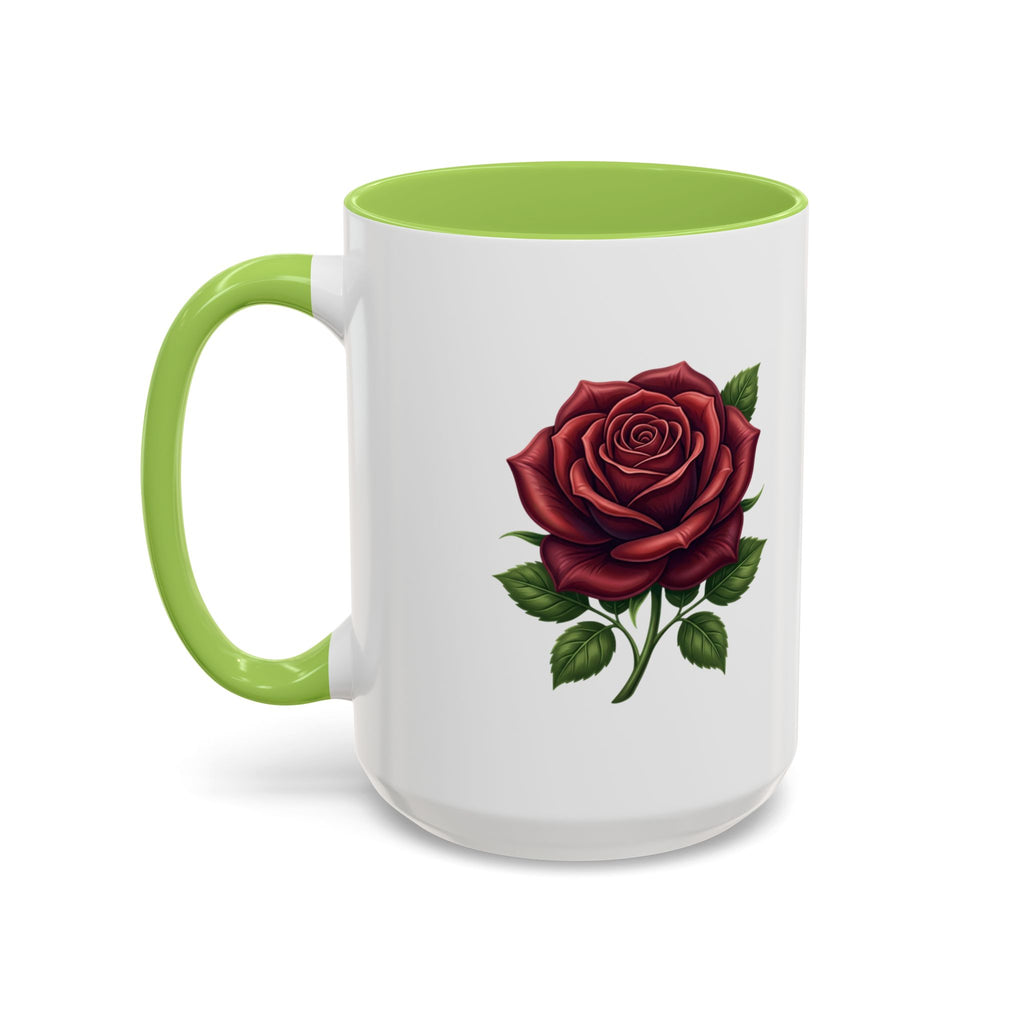Red Rose Accent Coffee Mug — Floral Ceramic Coffee Cup (11/15oz)