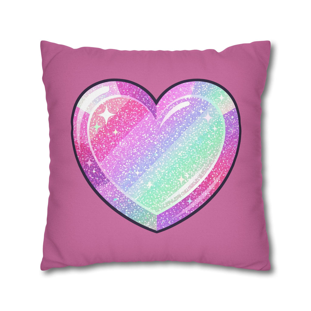 Pastel Glitter Heart Pillowcase Spun Polyester Square Pillowcase- Light Pink