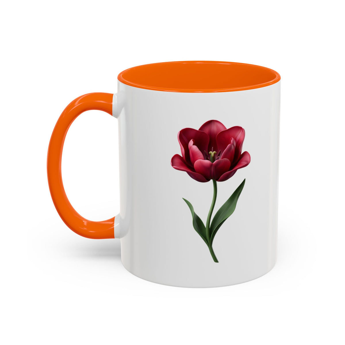 Red Tulip Accent Coffee Mug – Floral 11/15oz Ceramic Mug