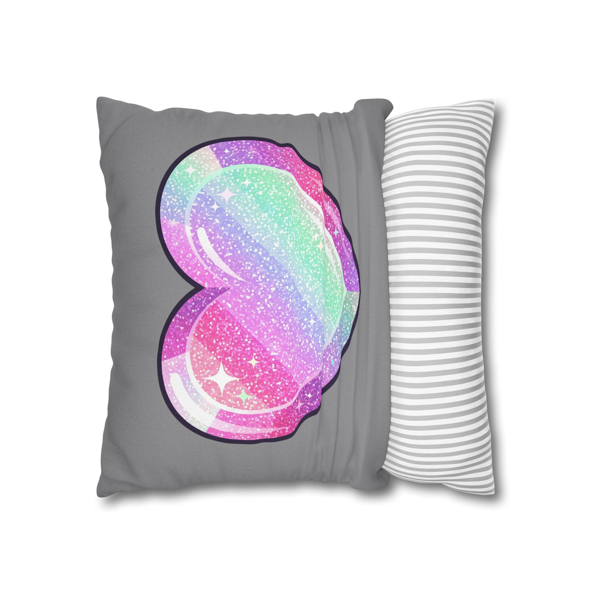 Pastel Glitter Heart Pillowcase Spun Polyester Square Pillowcase- Grey