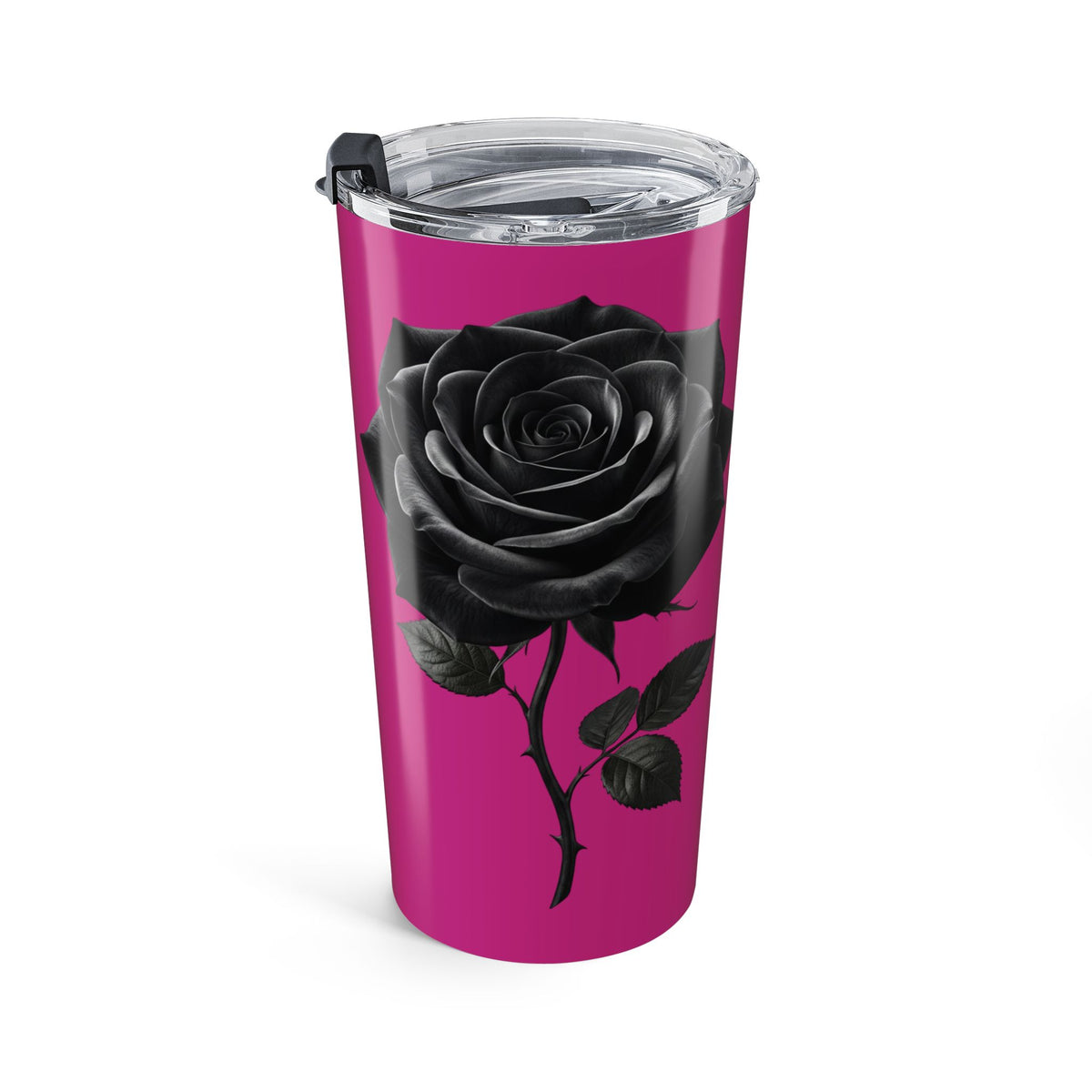 20oz Black Rose Tumbler – Insulated Travel Cup, Floral Drinkware- Dark Pink