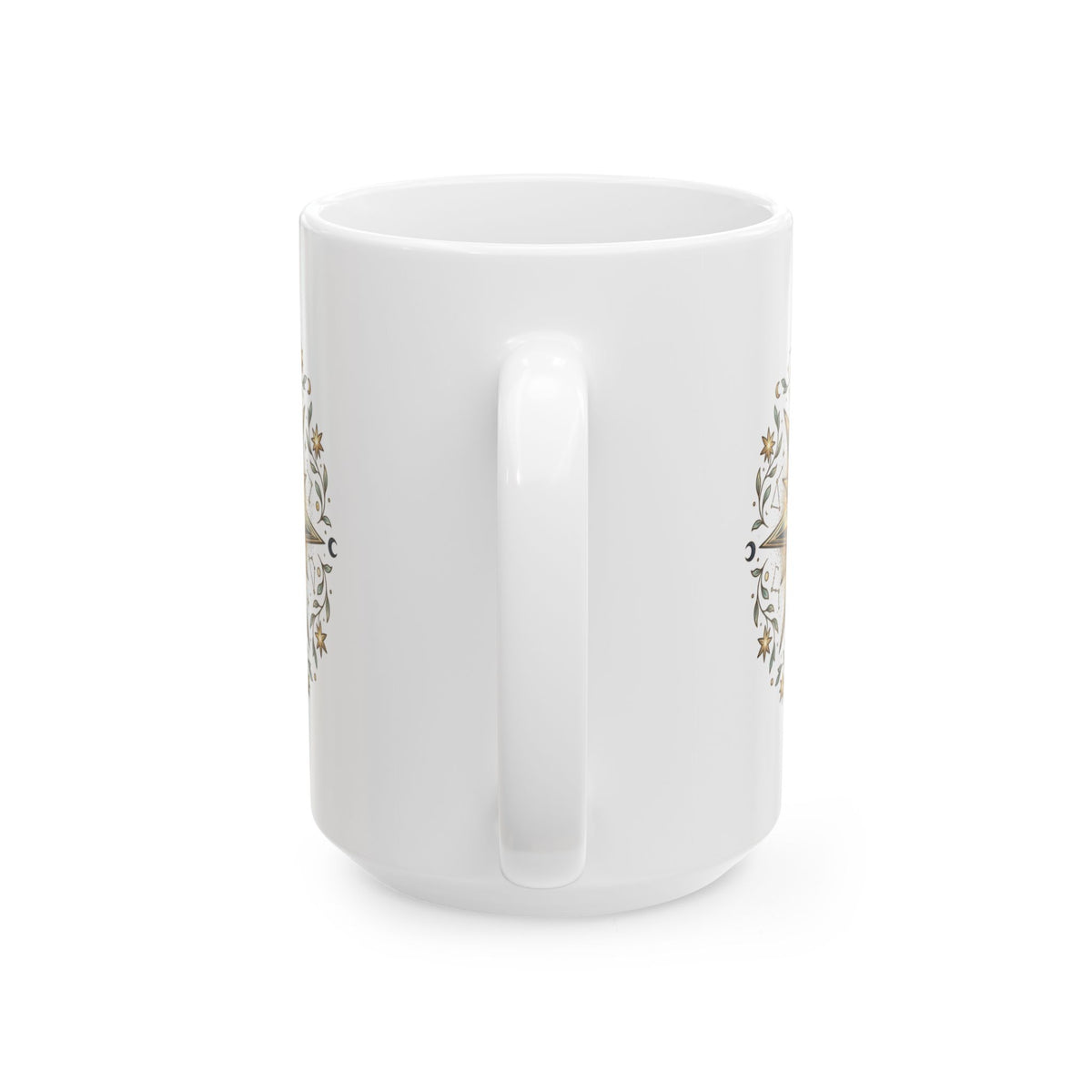 Boho Compass Ceramic Mug – Gold Sun Mandala Coffee Cup (11oz & 15oz)