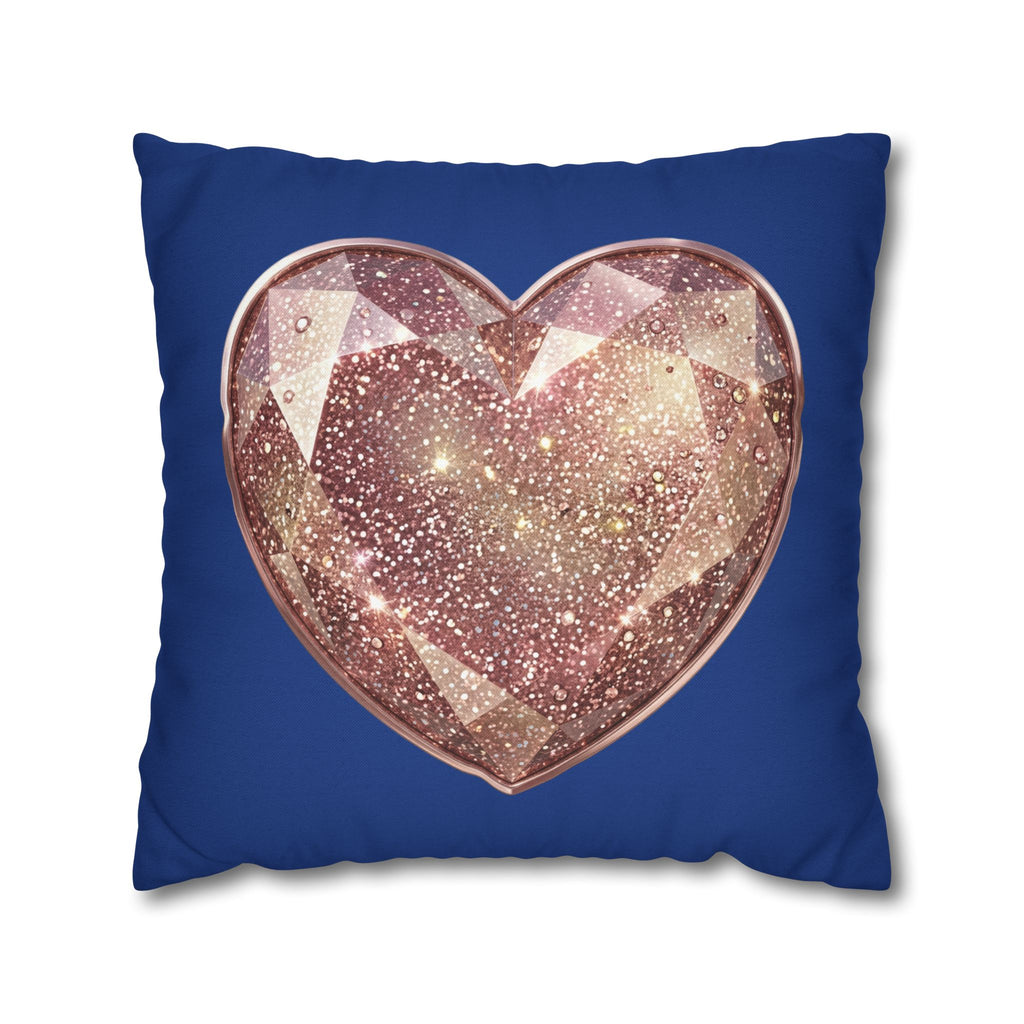 Galaxy Rose Gold Heart Pillowcase — Decorative Square Throw Pillow- Navy