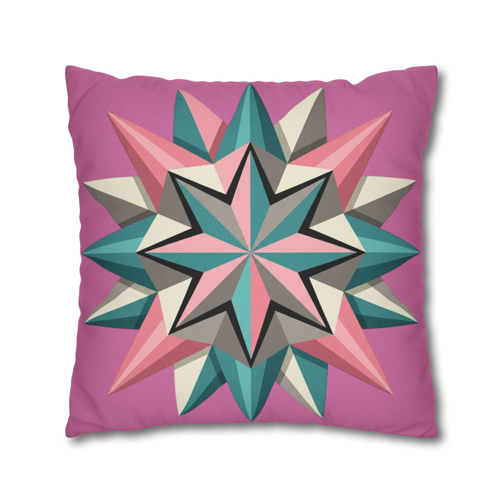 Pink Geometric Star Throw Pillowcase – Modern Kaleidoscope Accent