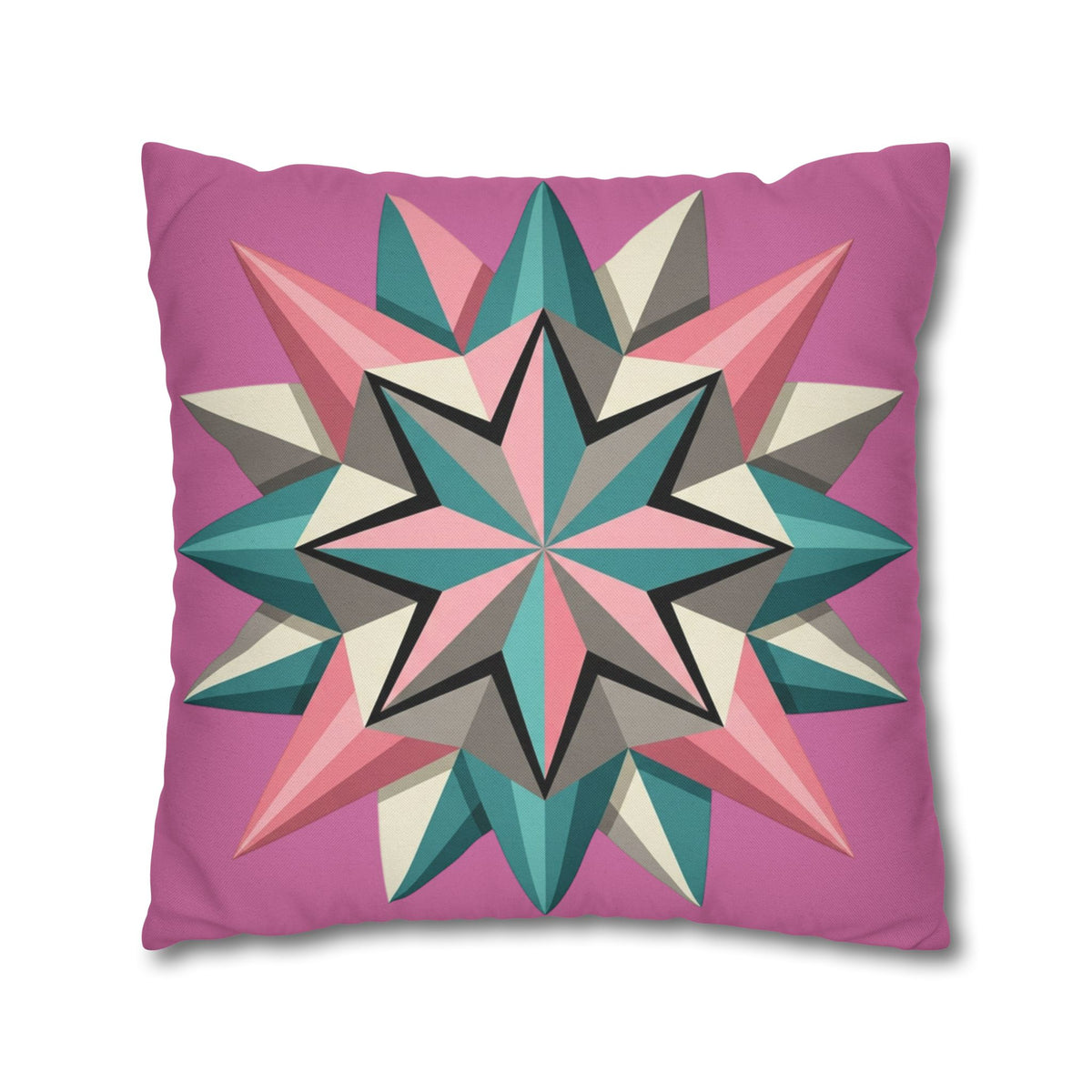 Pink Geometric Star Throw Pillowcase – Modern Kaleidoscope Accent