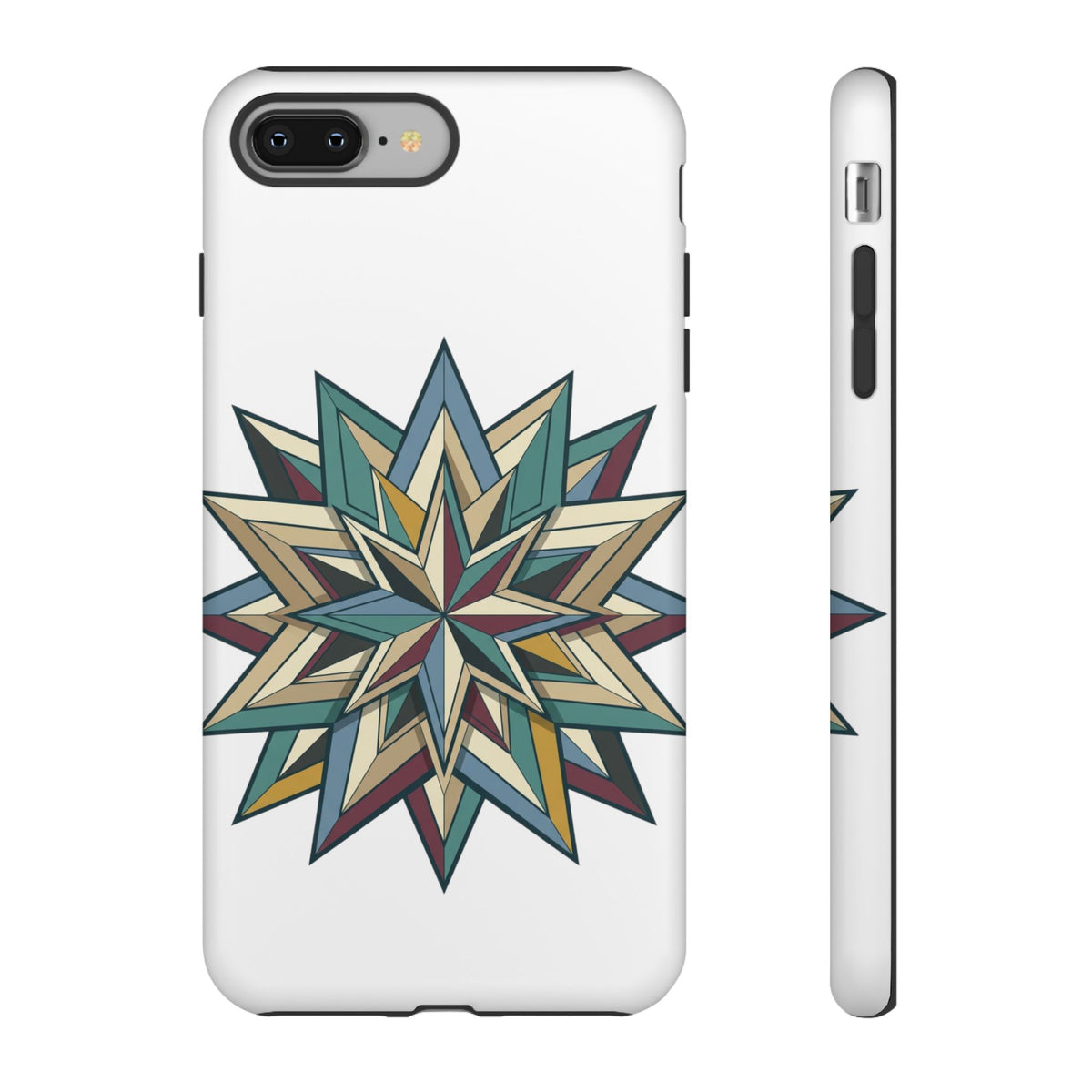 Geometric Star Phone Case — Teal & Earthtone Mandala Design