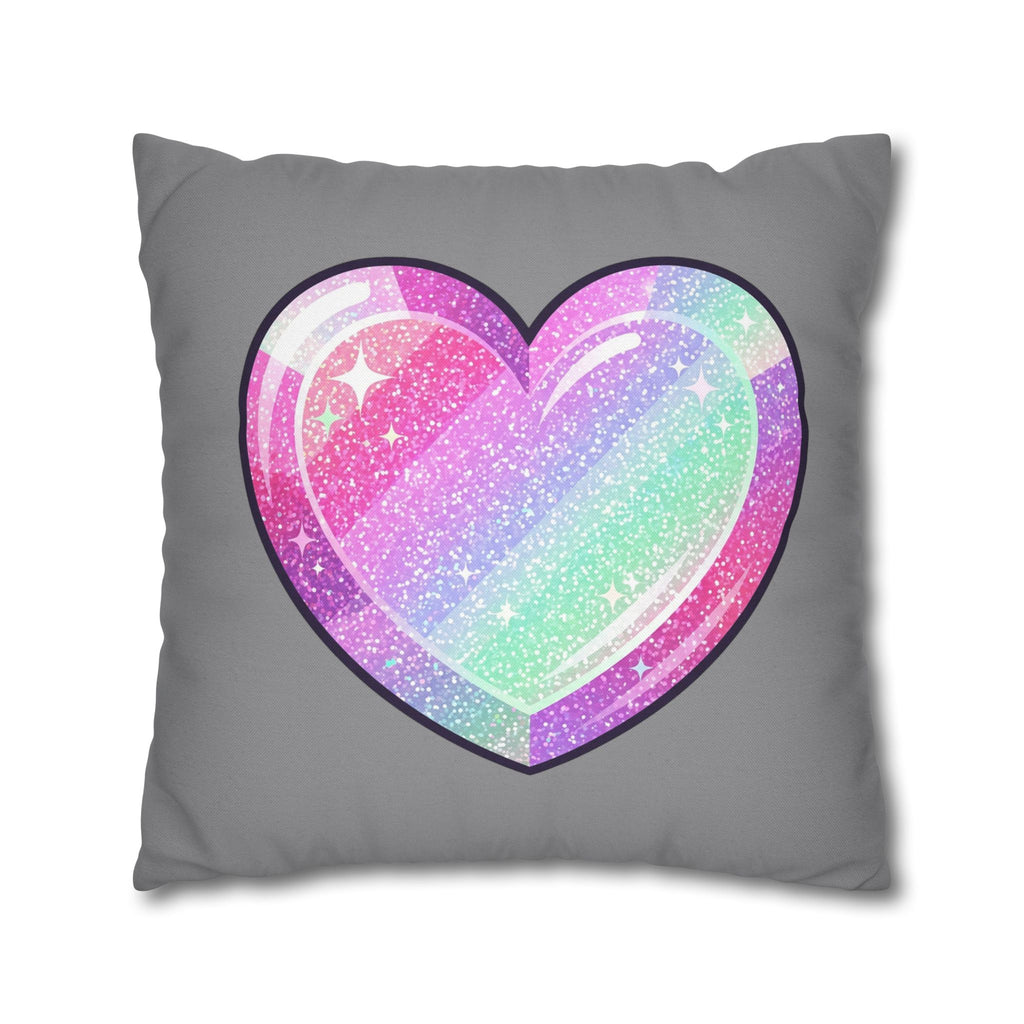 Pastel Glitter Heart Pillowcase Spun Polyester Square Pillowcase- Grey